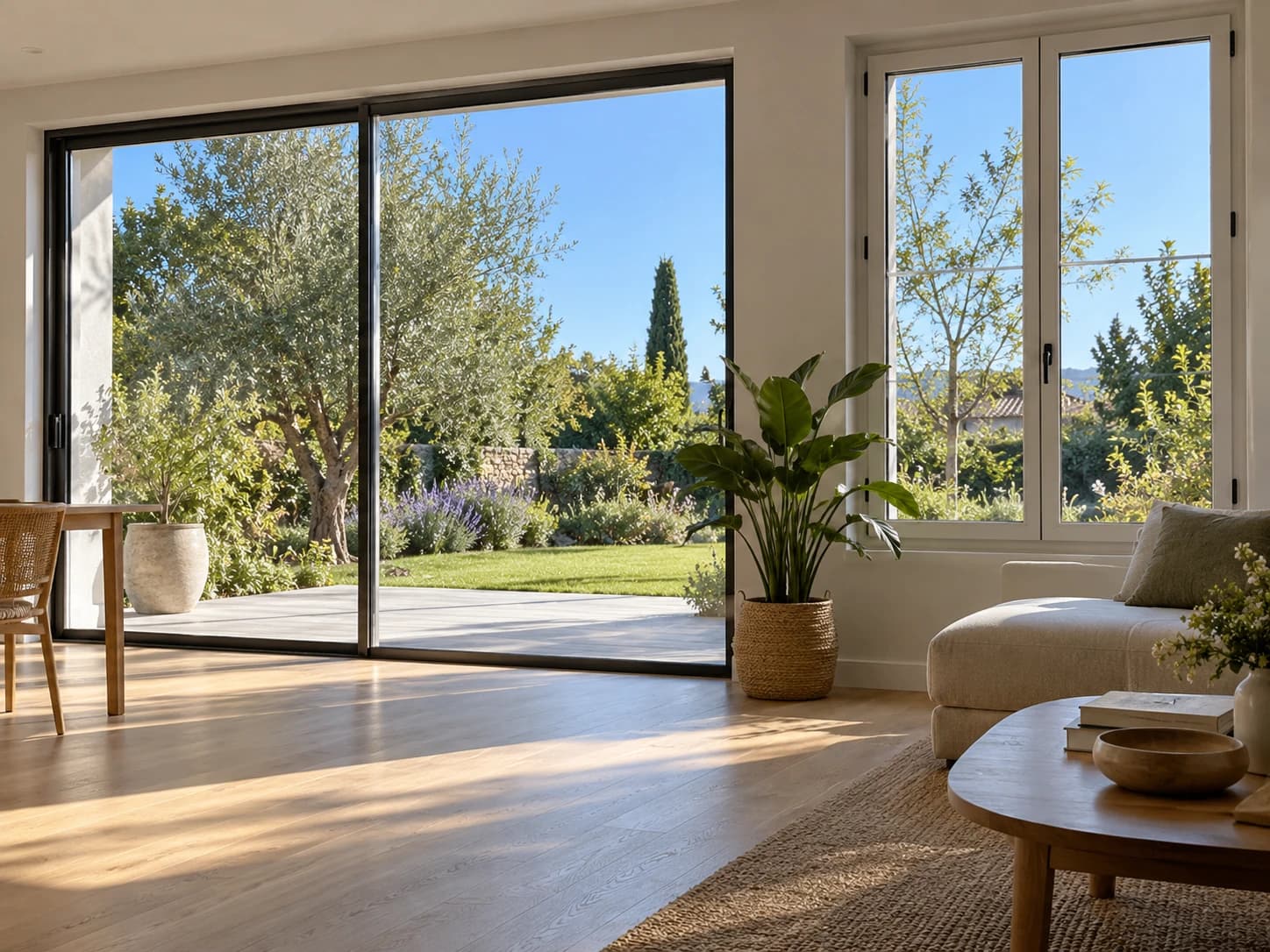Baie vitrée d'une maison, vitres nettes